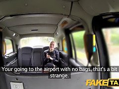 Passionate car sex with a hot babe in fake taxi