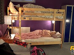 Gorgeous Asian girl with beautiful tits and a busty blonde teen in comedy threesome