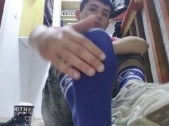 Relaxing my sweaty feet while playing with my big tool
