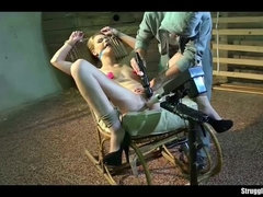 Nipple-clamped vibed machine-fucked