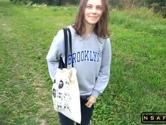 Russian Slut make Blowjob Outdoor after University