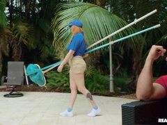 Cocky stud JMac fucks sizzling poolgirl in both holes