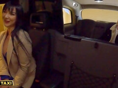Hot female taxi driver fucks her passenger in a public garage - brunette mom in reality hardcore