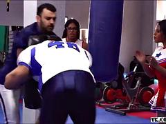 Football Player nails Cheerleaders and Coach: Big Tits, Big Ass  Blowjob Porn