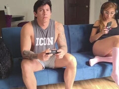 Hot Latina Wife's Sister Gives Blowjob While Wanking