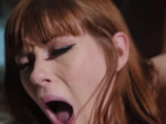 Betrayed girl with red hair and pale skin has interracial sex