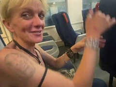 Amateur MILF Gives Handjob and Cumshot on Train - Accidental Public Sex