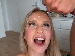 Blondine, Blasen, Aufs gesicht abspritzen, Deutsch, Handjob, Selbstgemacht, Pov, Ablutschen