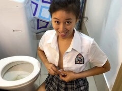 Wild throat-fucking and sloppy blowjob from August River in a bathroom