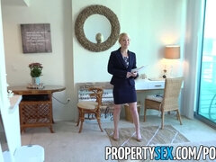 Laura Bentley, the blonde MILF real estate agent, gets a hot creampie after deepthroating a property
