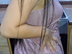 Naughty stepmom with a huge booty and stepson have a private moment in the kitchen.