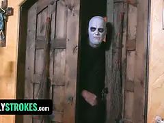 Nasty halloween step sisters attempt their first ever threesomes and more