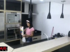 Amateur, Mamada, Hembra, Cocina, Desnudo, Montar, Español, Chupando