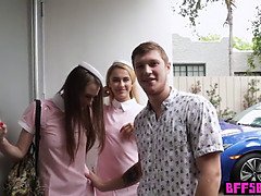 Schönheit, Blondine, Vollbusig, Flotter vierer, Hd, Muschi, Stewardess, Uniform