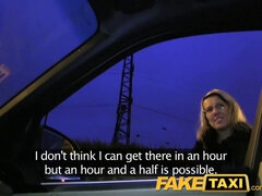 Czech blonde with glasses fucks in taxi cab for cash