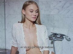 Incroyable, Salle de bains, Blonde, Doigter, Béant, Masturbation, Adolescente, Nénés