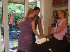 Retro German housemaid gets involved in classic hardcore ffm threesome fuck