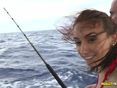 Mandy Muse shakes her big ass while fishing on the yacht