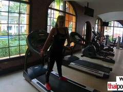 Chesty inexperienced Thai nubile calming on a huge white beefstick after exercise