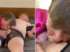 素人, ぽっちゃり, フェラチオ, 車, お婆さん, 下着, 熟年, 淫乱熟女