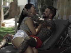 Asiático, Belleza, Mamada, Pareja, Hembra, Al aire libre