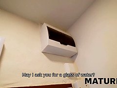Woman is old but still wants to fuck so boss stepson helps her