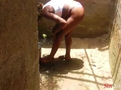 Ebony step grandma's bathroom seduction: neighbor caught me naked and we fucked