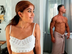 Miniature and young chick Marina Gold fucked in the doggy style pose