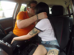 Sweet Asian Rae Lil Black jumps on a cock in a car