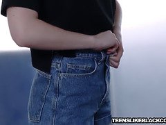 超カワイイ, 黒人, ブロンド, チン, 毛深い, 異人種間, フェラする, ティーン