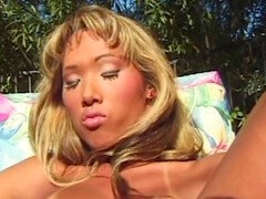 Messy lesbian MILF domination as ash-blonde slut gets her tight pussy fingered hard on the couch