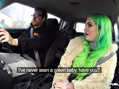 Curvy british driving student sucking dick in public