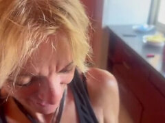 Hot Spanish Wife Blows in Kitchen While Washing Dishes - Cum in Mouth POV