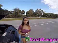 Stranded naughty thick hooters teenager takes money for sexual favors