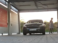 Coche, Al aire libre, Público, Transexual, Desnudarse
