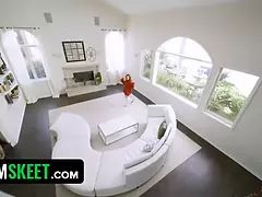 Tiny red haired madi collins drains with toothbrush