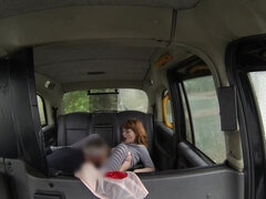 Redhead cutie in high-knee socks gets fucked hard in the taxi