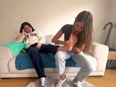 My girlfriend indulges her fetish by worshipping my sweaty feet until I orgasm