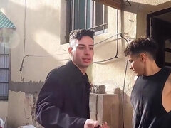 Handsome Latinos are having a three-way with a twink