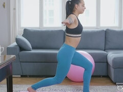 Morning Hardcore Workout Routine - pawg brunette enjoys ass fingering w Stirling Cooper