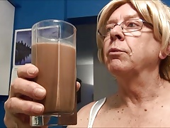 Naughty Gigi tries a chocolate milk enema