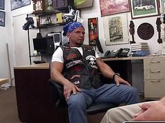 Biker in need of cash trades his ass at the pawn shop