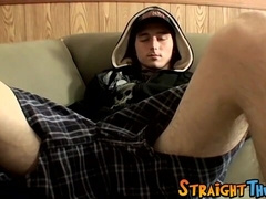 Skinny straight amateur Slip jacks his dick off solo