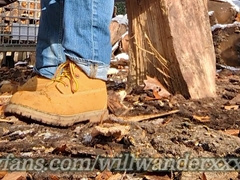 Lumberjack jizz flow outdoors