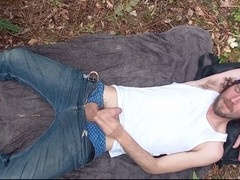 Playing with my hard man-meat in the park gets me rock hard and makes me explode