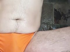 Another quick shower in sexy orange bikini