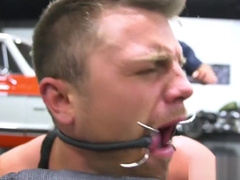 Bound sub stud flogged while mouth gaped