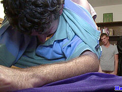 Straighty lad gargles man sausage gets jizzed on