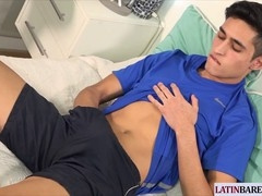 Latino athlete pleasures his tight butt and strokes dick inside