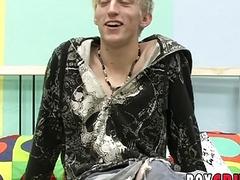 Interviewed twink strokes his big cock